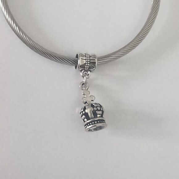 Silver Crown with Cross Dangle Charm‎ for Pandora Style Bracelet - Picture 1 of 4